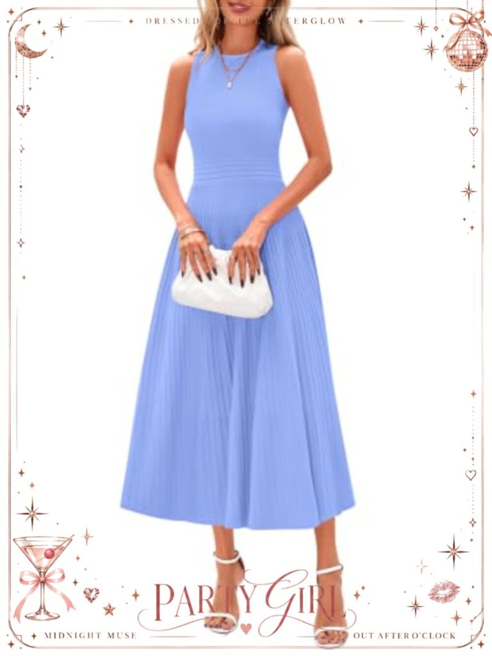 Pleated Sleeveless Midi Work Dress A-Line High Waist Business Casual